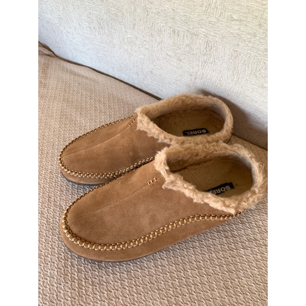 Sorel Falcon Ridge II Mens Suede Slippers Tan Faux Fur Scuff NM1465-286 Size 12